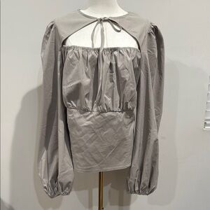 ASOS Curve Size  18 Gray Blouse with Balloon Sleeves and Tie Front